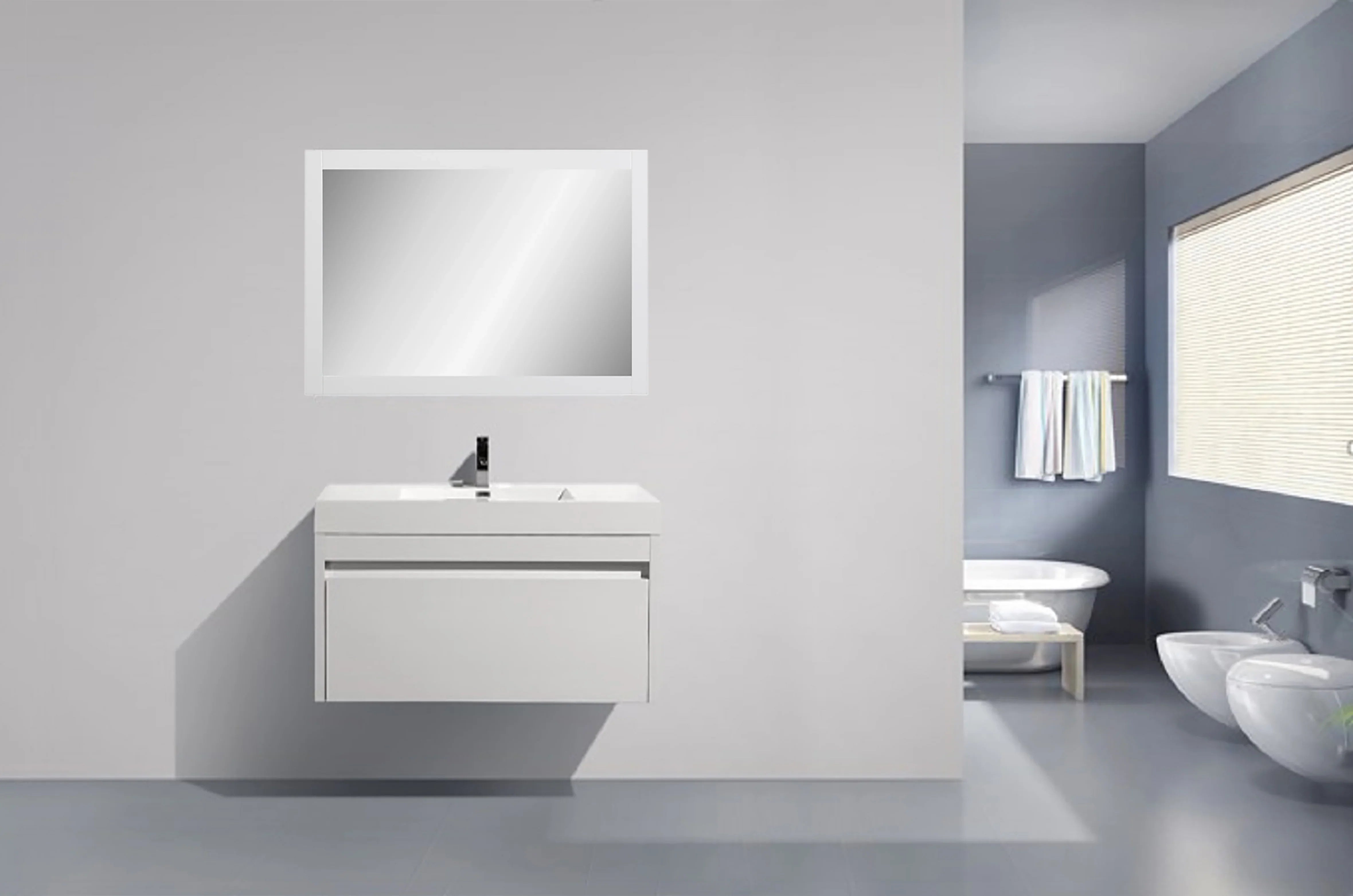 42" White Frame Rectangular Mirror : Horizontal & Vertical Installation