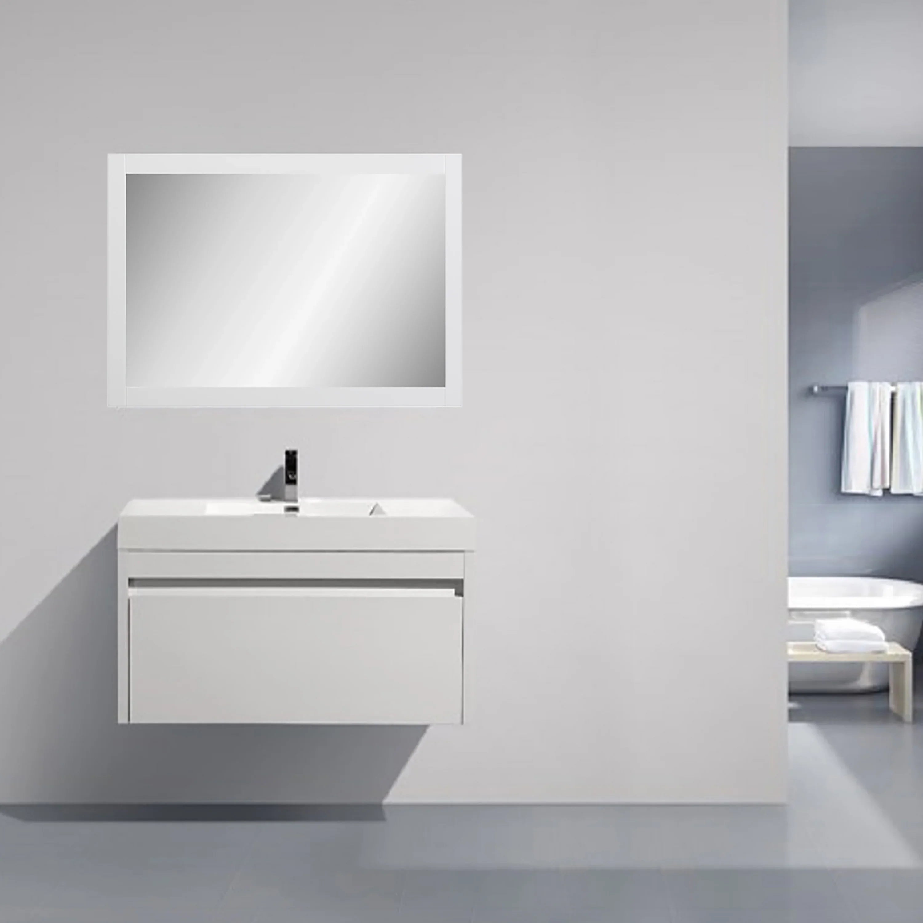 42" White Frame Rectangular Mirror : Horizontal & Vertical Installation