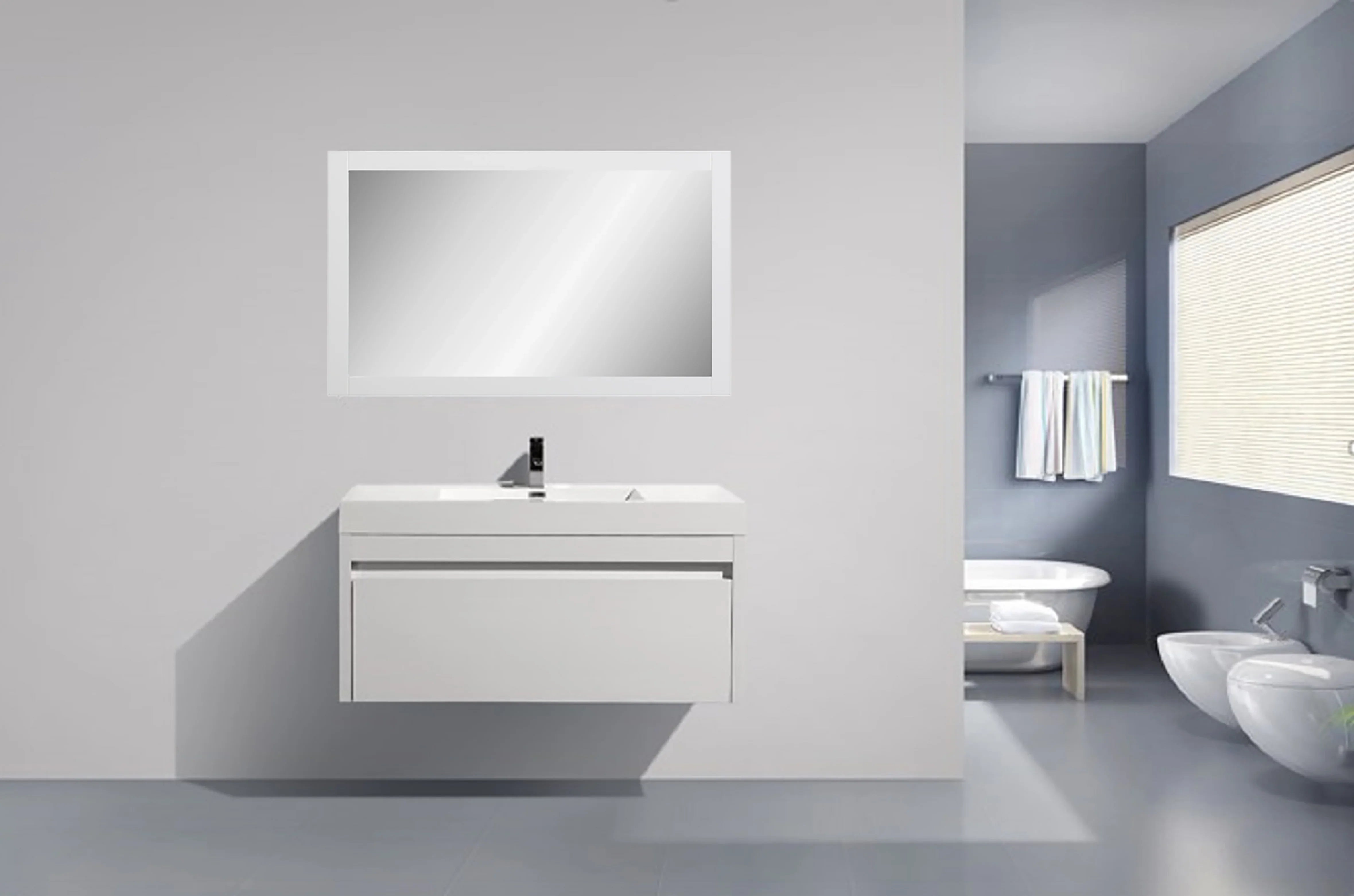 48" Rectangular Mirror with White Frame
