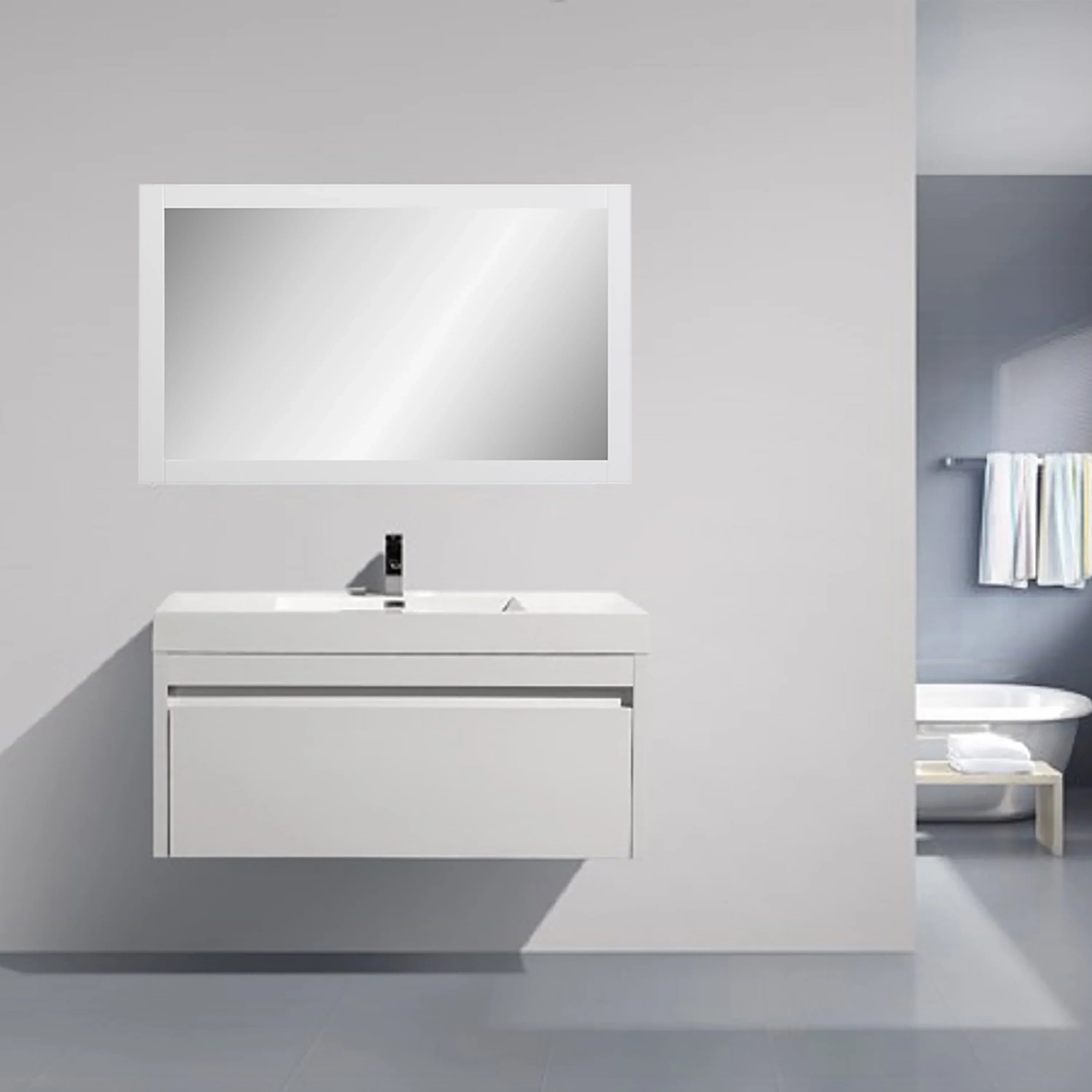 48" Rectangular Mirror with White Frame