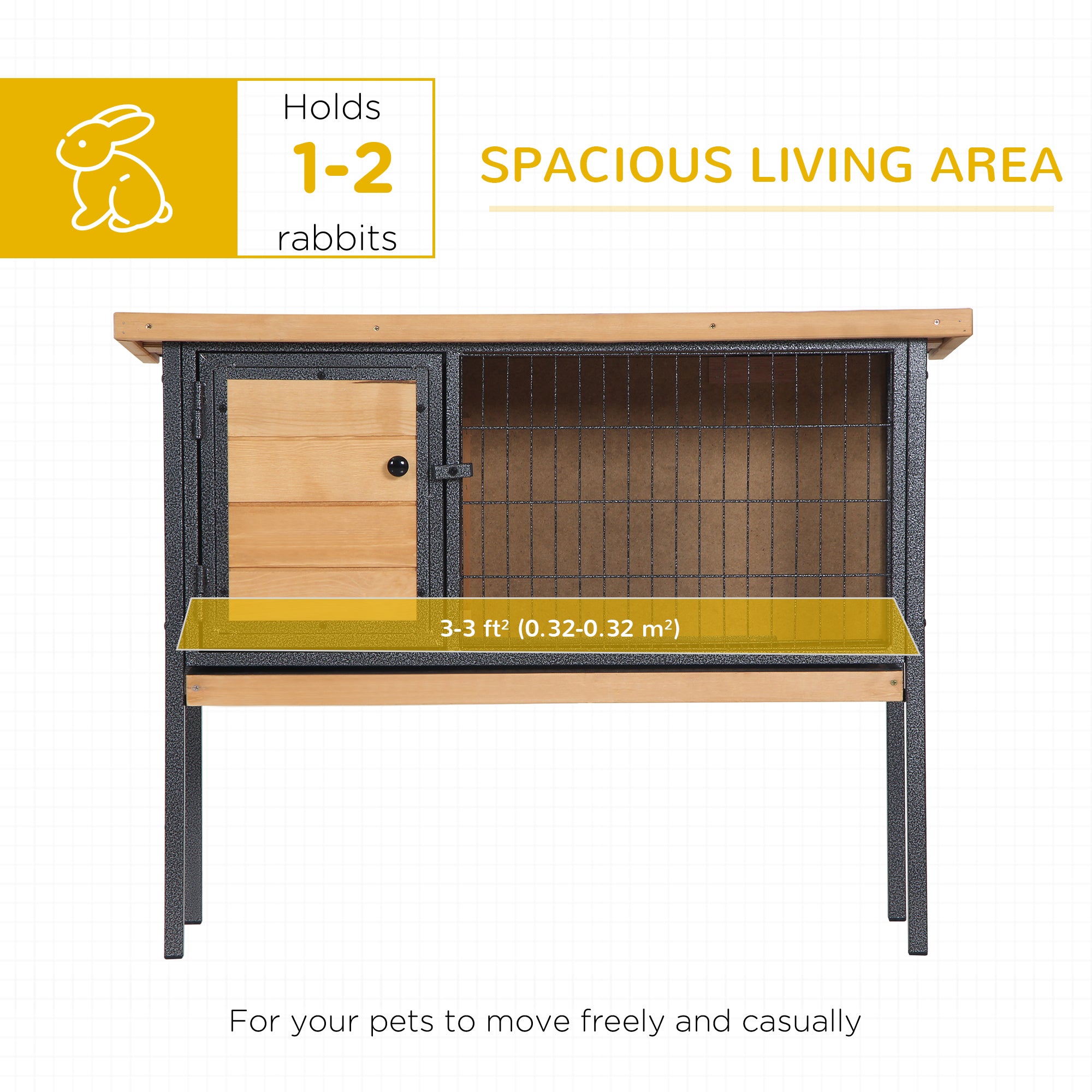 Rabbit Hutch, Wooden Bunny Cage Indoor Outdoor Bunny Hutch with Tray and Openable Water-Resistant Roof, Yellow