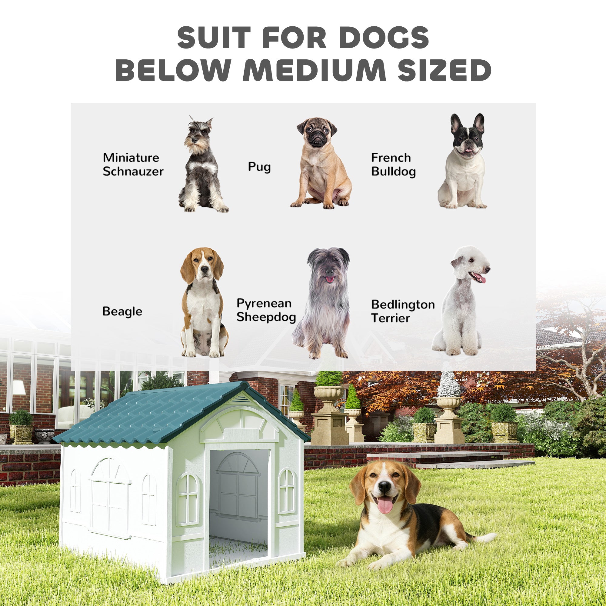 26" Plastic Dog House Outdoor with Air Vents, for Small Medium Dogs, Blue