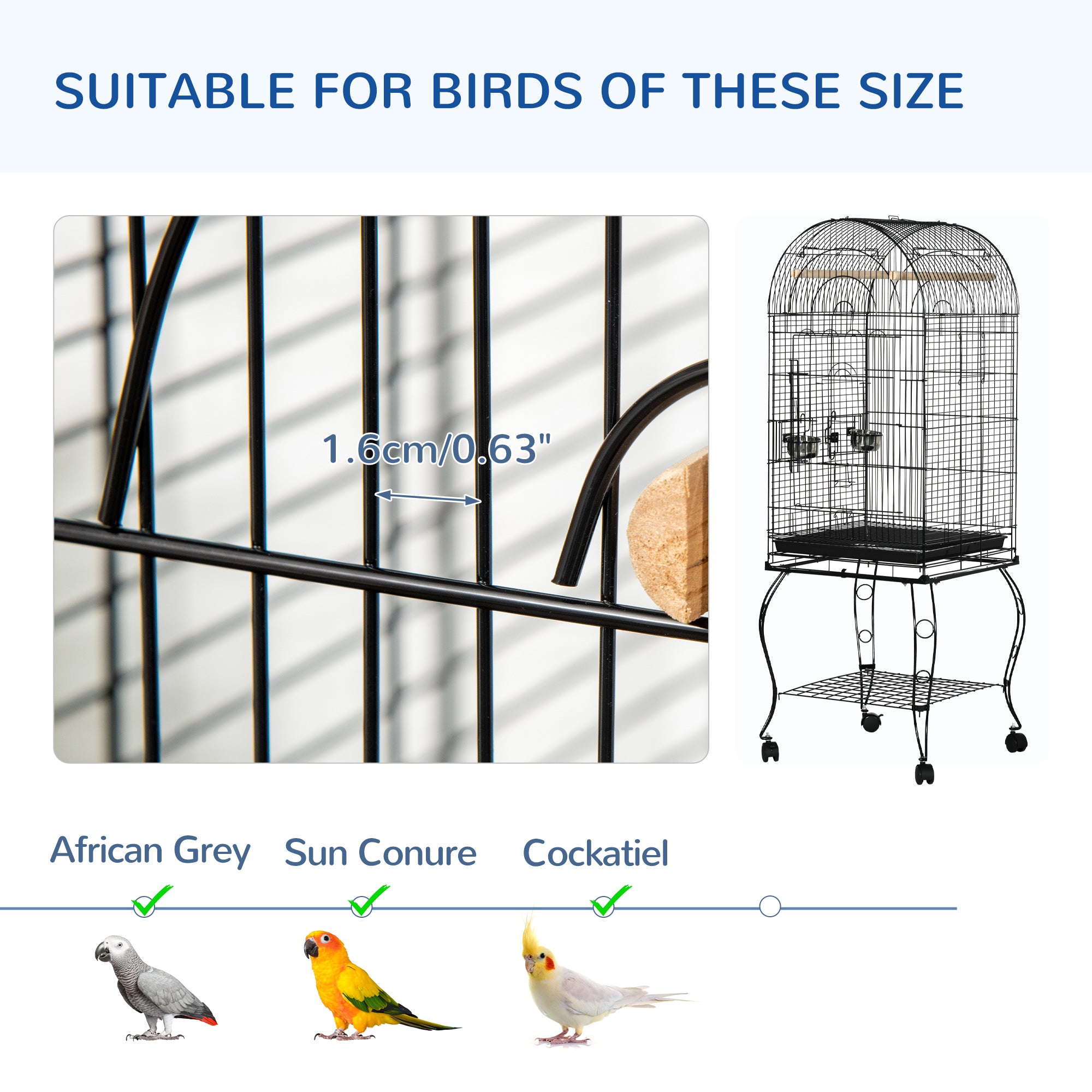 Grande cage à oiseaux de 60" avec toit ouvrable pour calopsitte et conure soleil