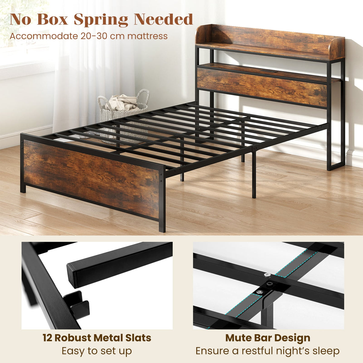 LED Bed Frame with Power Outlets and Storage Headboard-Full Size-Beds & Bed Frames-DECOROLALA