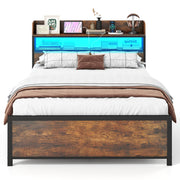 LED Bed Frame with Power Outlets and Storage Headboard-Full Size-Beds & Bed Frames-DECOROLALA