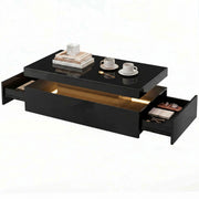 LED Coffee Table - High Gloss Black 2-Drawer Modern Table-Home Furnishings > Living Room Furniture > Coffee Tables-DECOROLALA