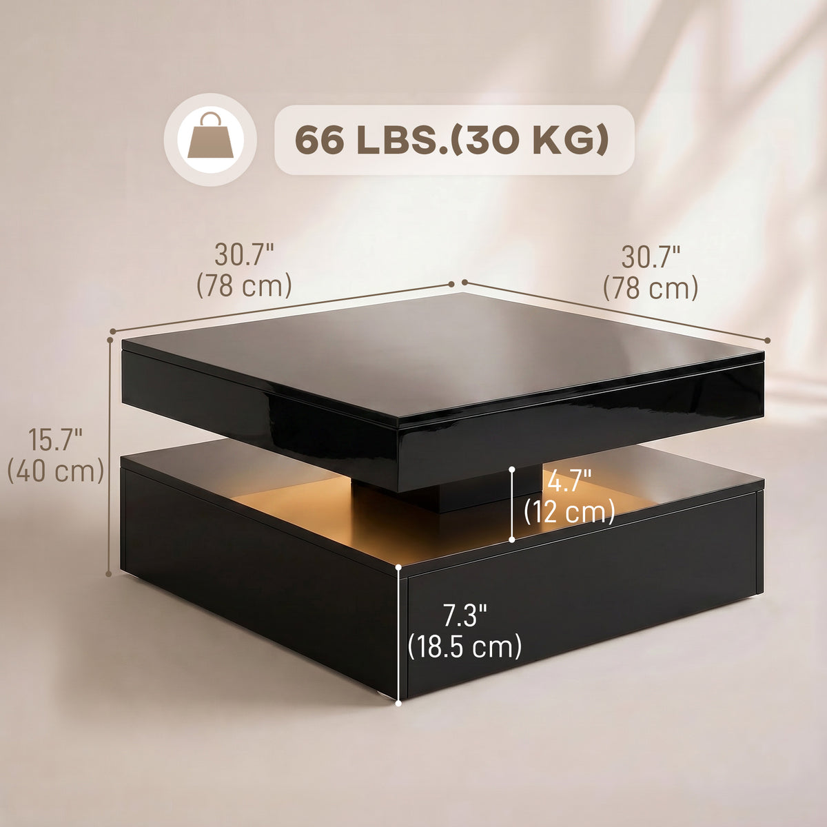 LED Coffee Table - High Gloss Black 2-Tier Modern Table-Coffee Tables-DECOROLALA