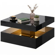 LED Coffee Table - High Gloss Black 2-Tier Modern Table-Home Furnishings > Living Room Furniture > Coffee Tables-DECOROLALA