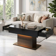 LED Coffee Table - High Gloss Black with 2 Drawers-Coffee Tables-DECOROLALA