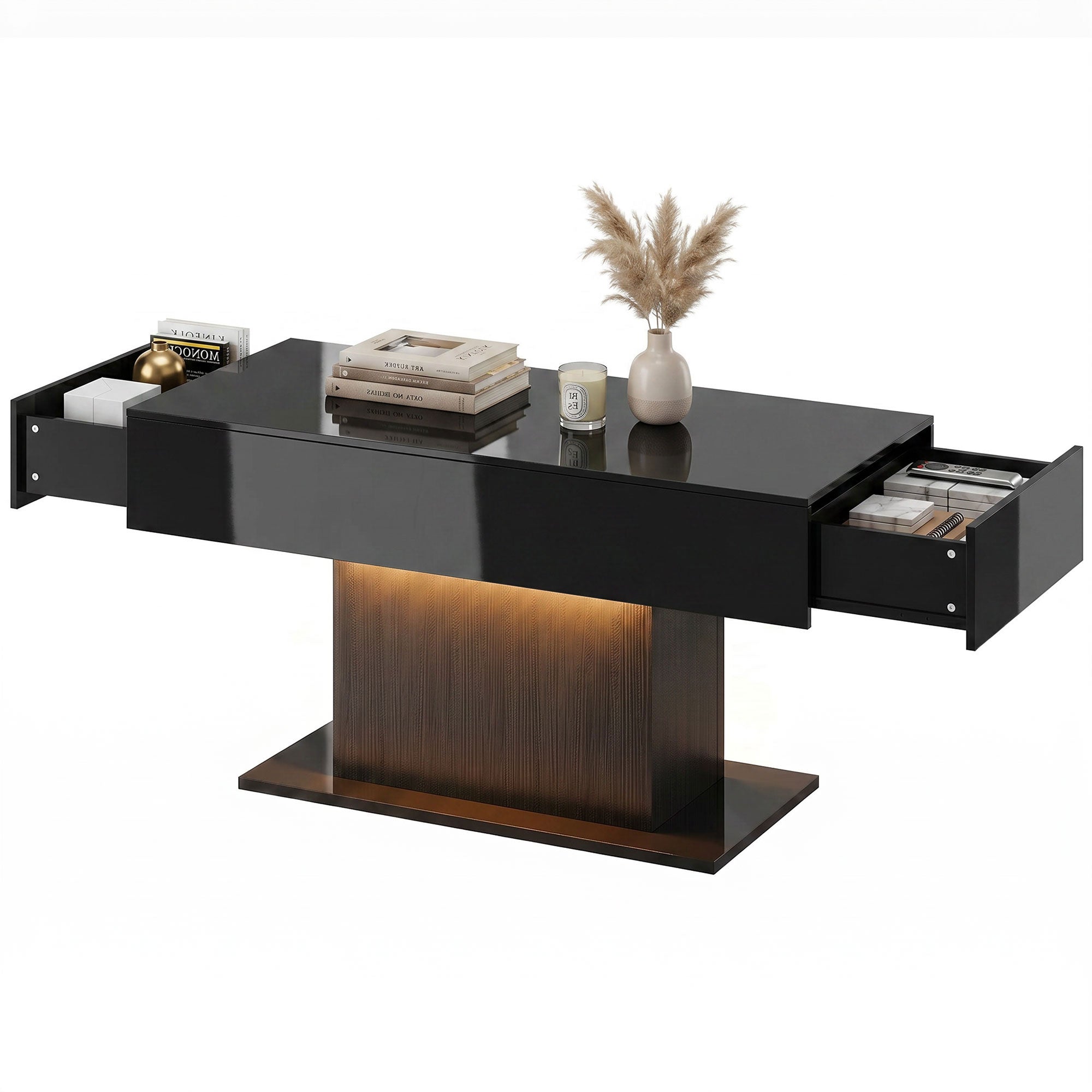 LED Coffee Table - High Gloss Black with 2 Drawers-Home Furnishings > Living Room Furniture > Coffee Tables-DECOROLALA