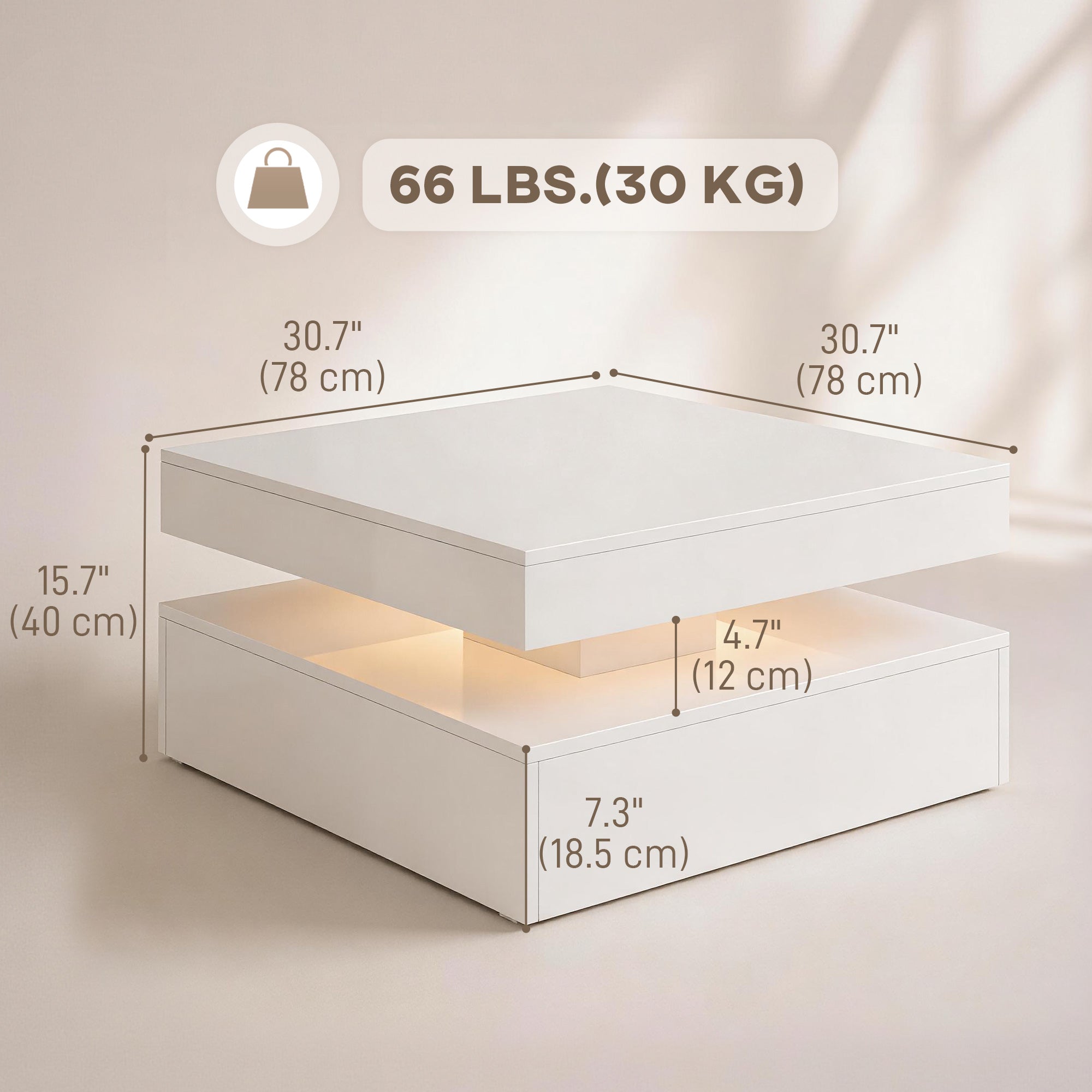 LED Coffee Table - High Gloss White 2-Tier Modern Center Table-Home Furnishings > Living Room Furniture > Coffee Tables-DECOROLALA