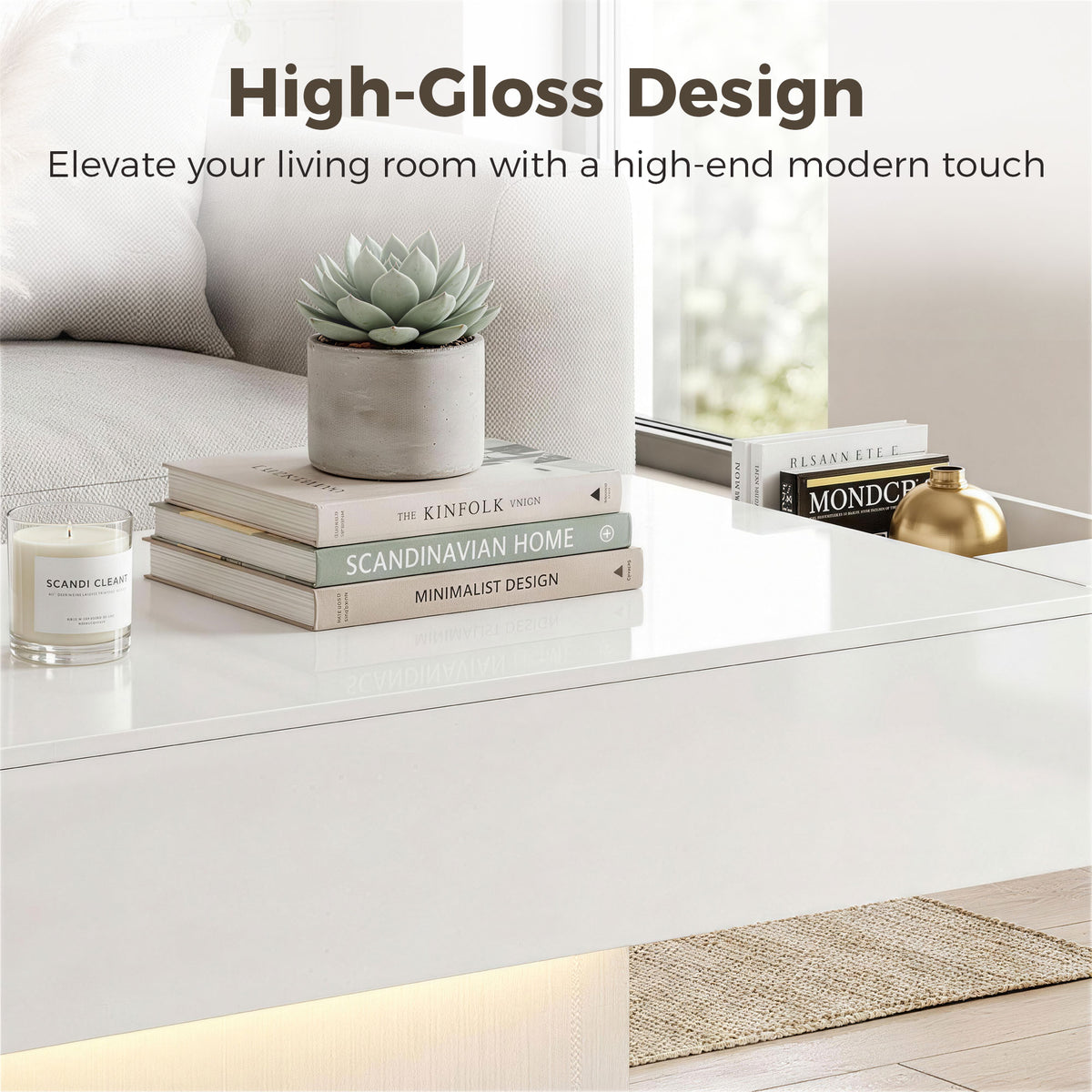 LED Coffee Table with 2 Drawers - High Gloss White-Home Furnishings > Living Room Furniture > Coffee Tables-DECOROLALA