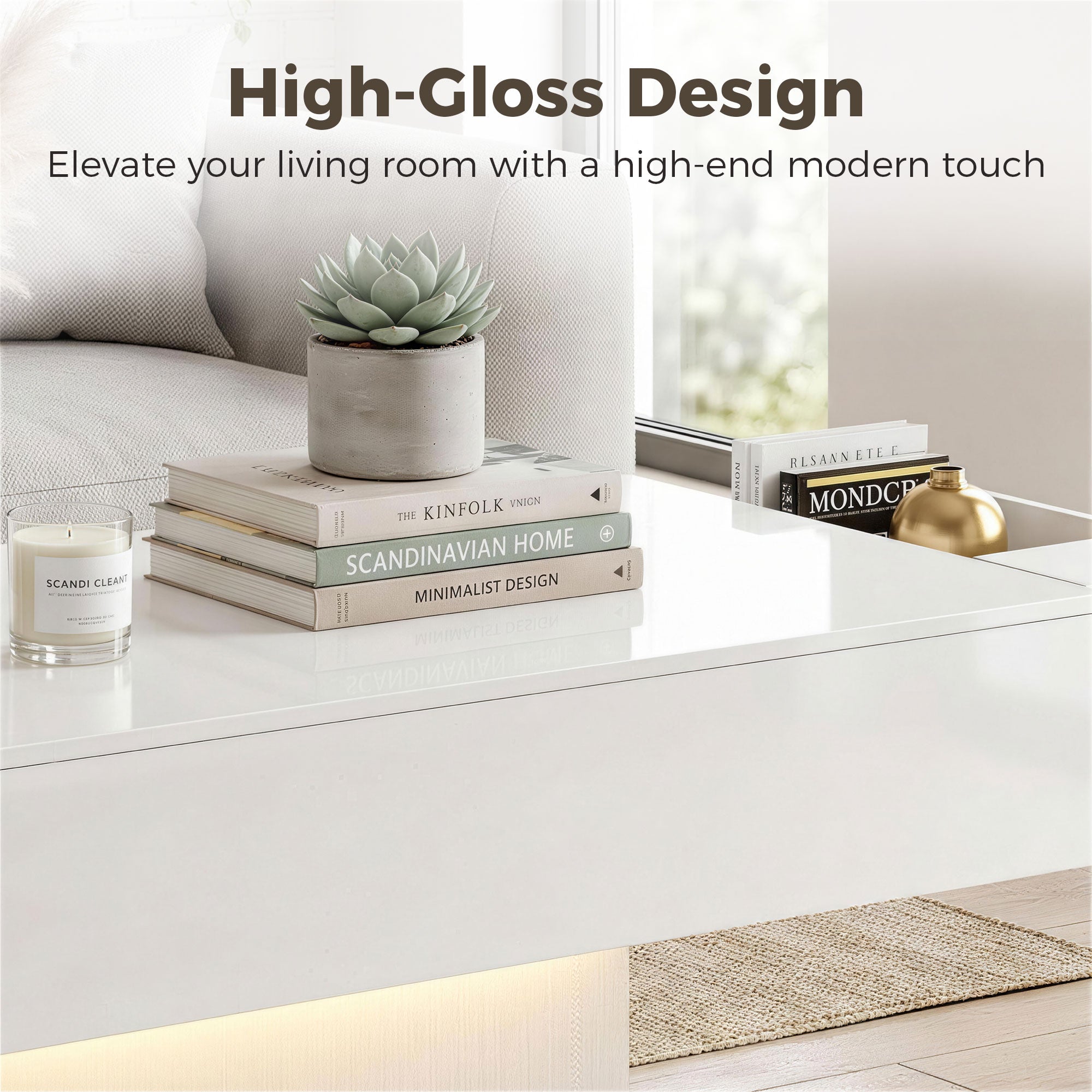 LED Coffee Table with 2 Drawers - High Gloss White-Home Furnishings > Living Room Furniture > Coffee Tables-DECOROLALA