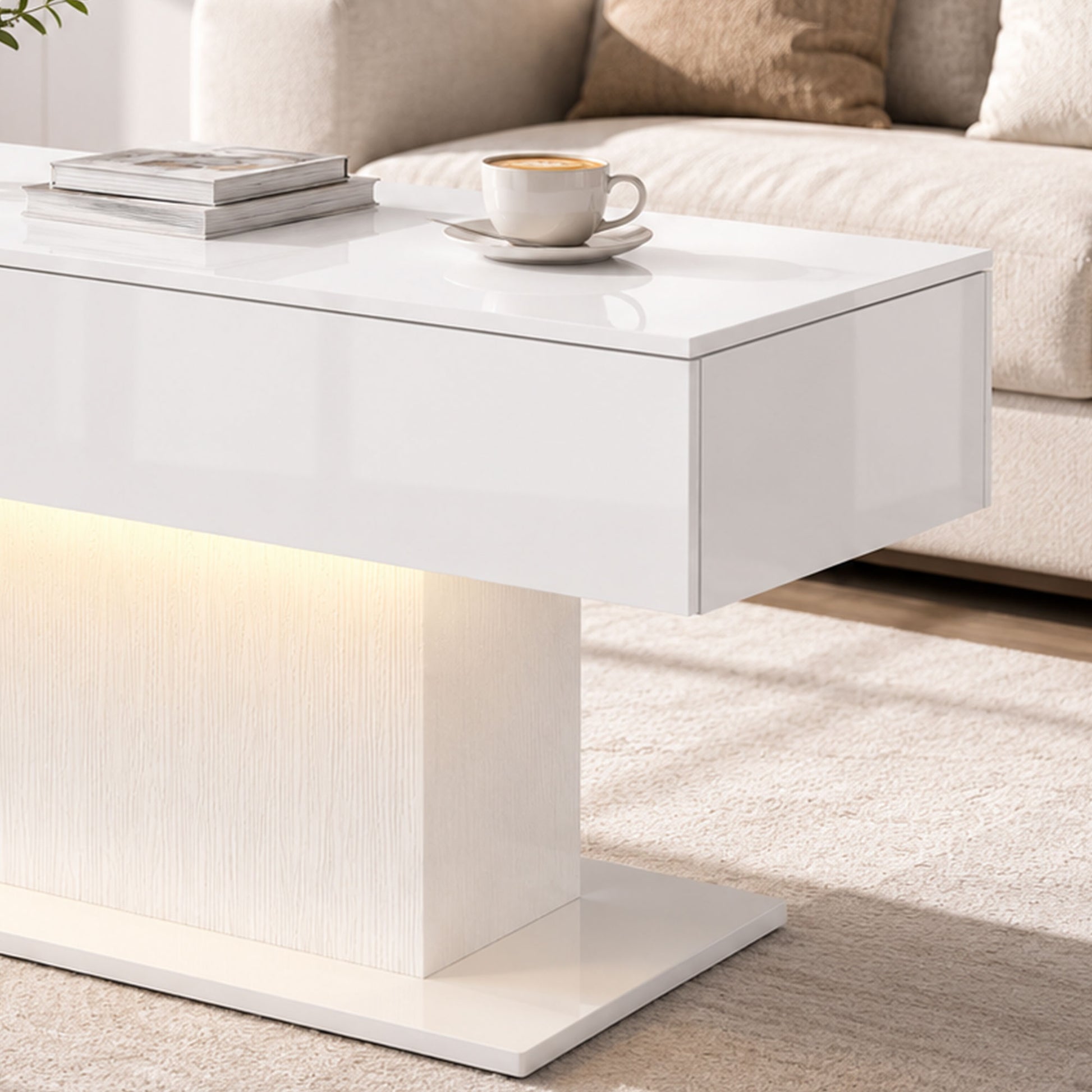LED Coffee Table with 2 Drawers - High Gloss White-Home Furnishings > Living Room Furniture > Coffee Tables-DECOROLALA