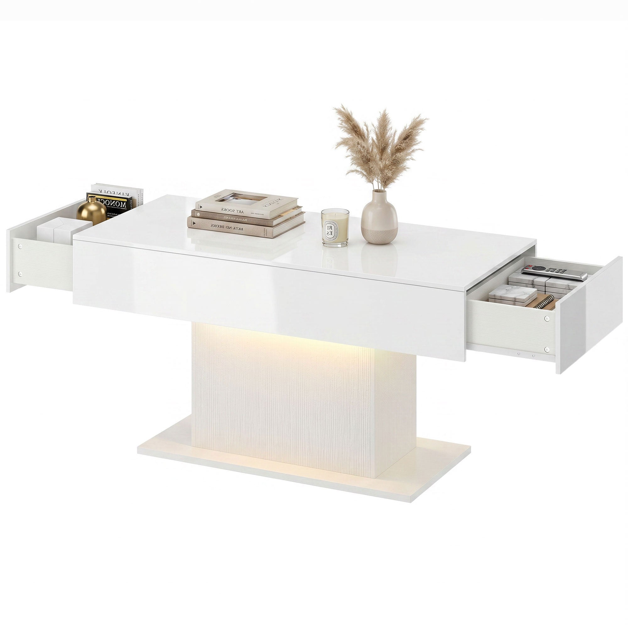 LED Coffee Table with 2 Drawers - High Gloss White-Home Furnishings > Living Room Furniture > Coffee Tables-DECOROLALA