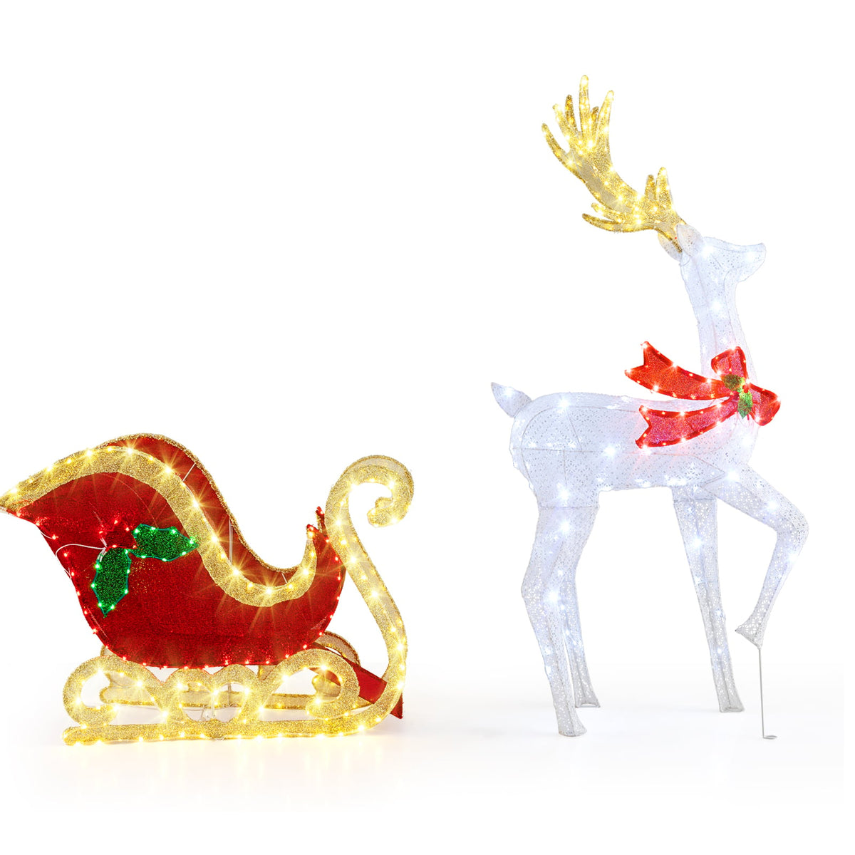 LED Lighted Christmas Reindeer and Santas Sleigh-Christmas Decorations & Accessories-DECOROLALA