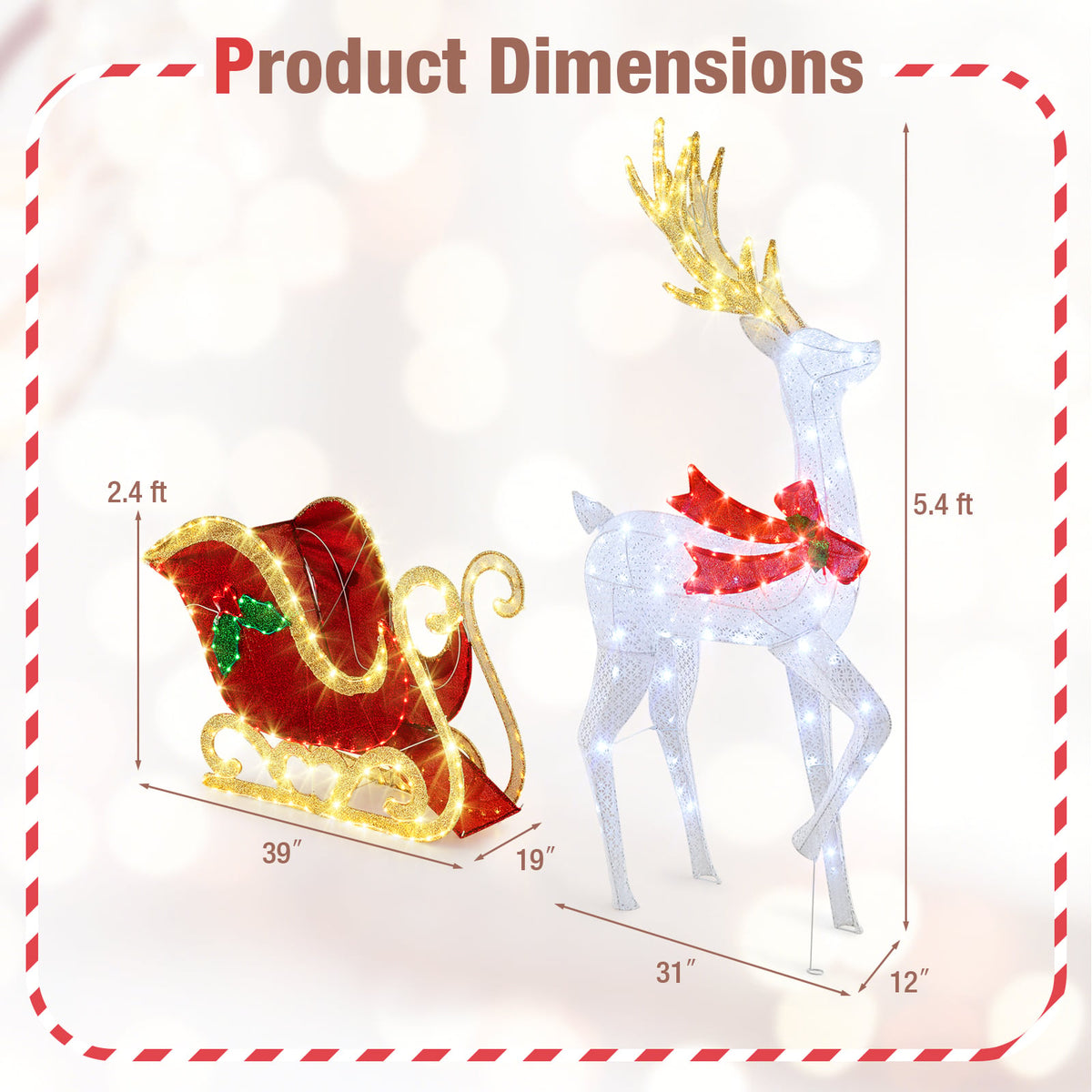 LED Lighted Christmas Reindeer and Santas Sleigh-Christmas Decorations & Accessories-DECOROLALA