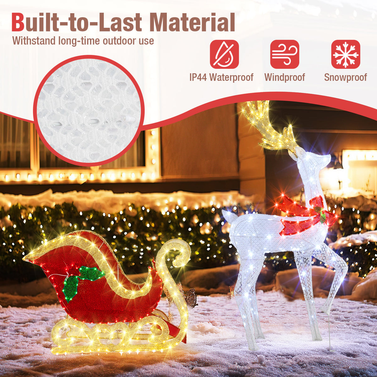 LED Lighted Christmas Reindeer and Santas Sleigh-Christmas Decorations & Accessories-DECOROLALA