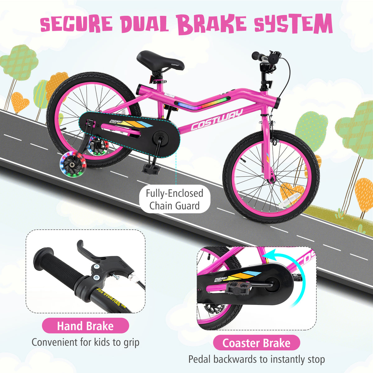 LED Lighted Kids Bike with Training Wheels and Headlight - 16"/18"-Kids Bike-DECOROLALA