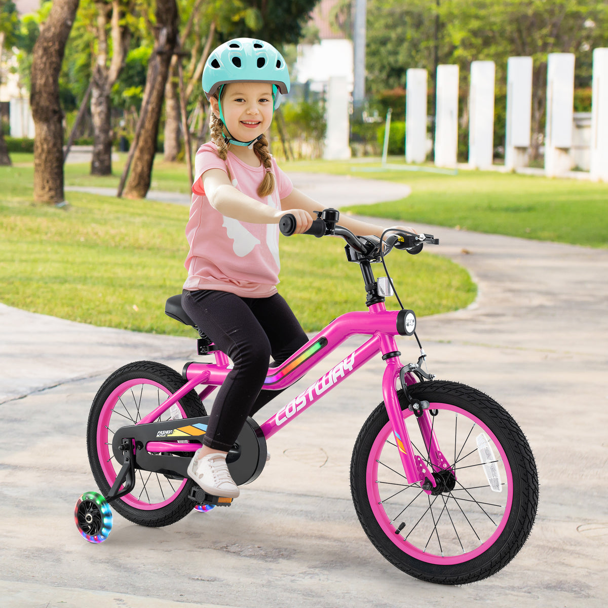 LED Lighted Kids Bike with Training Wheels and Headlight - 16"/18"-Kids Bike-DECOROLALA
