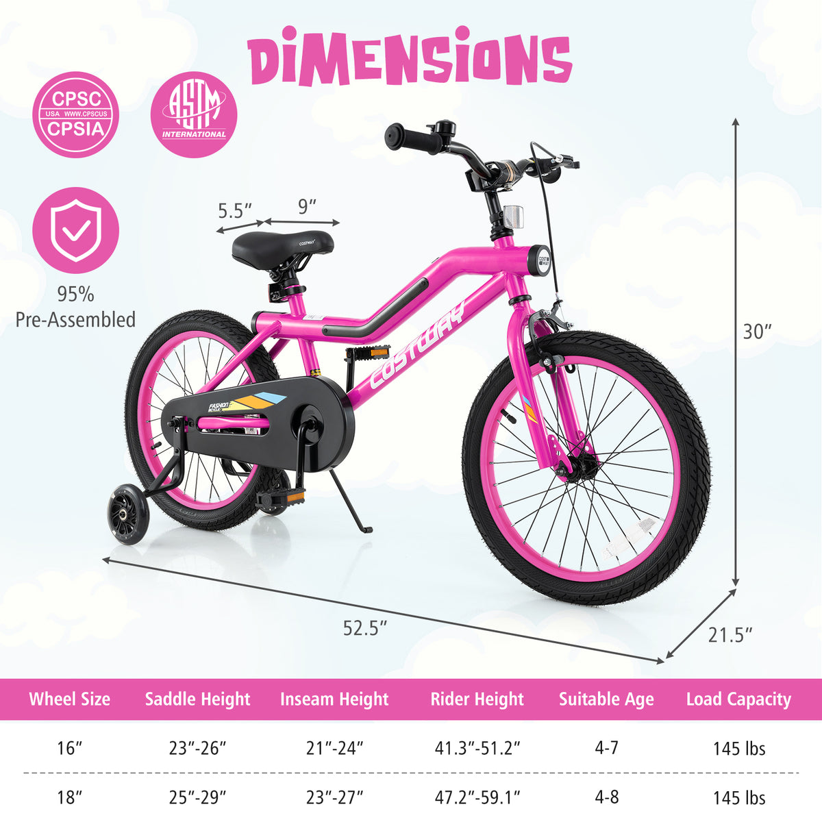 LED Lighted Kids Bike with Training Wheels and Headlight - 16"/18"-Kids Bike-DECOROLALA