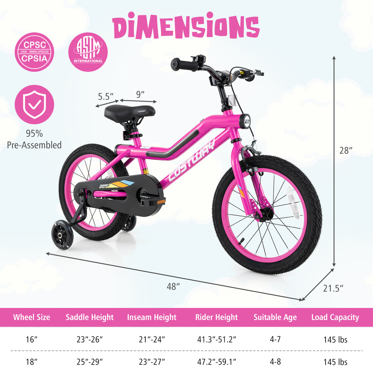 LED Lighted Kids Bike with Training Wheels and Headlight - 16"/18"-Kids Bike-DECOROLALA