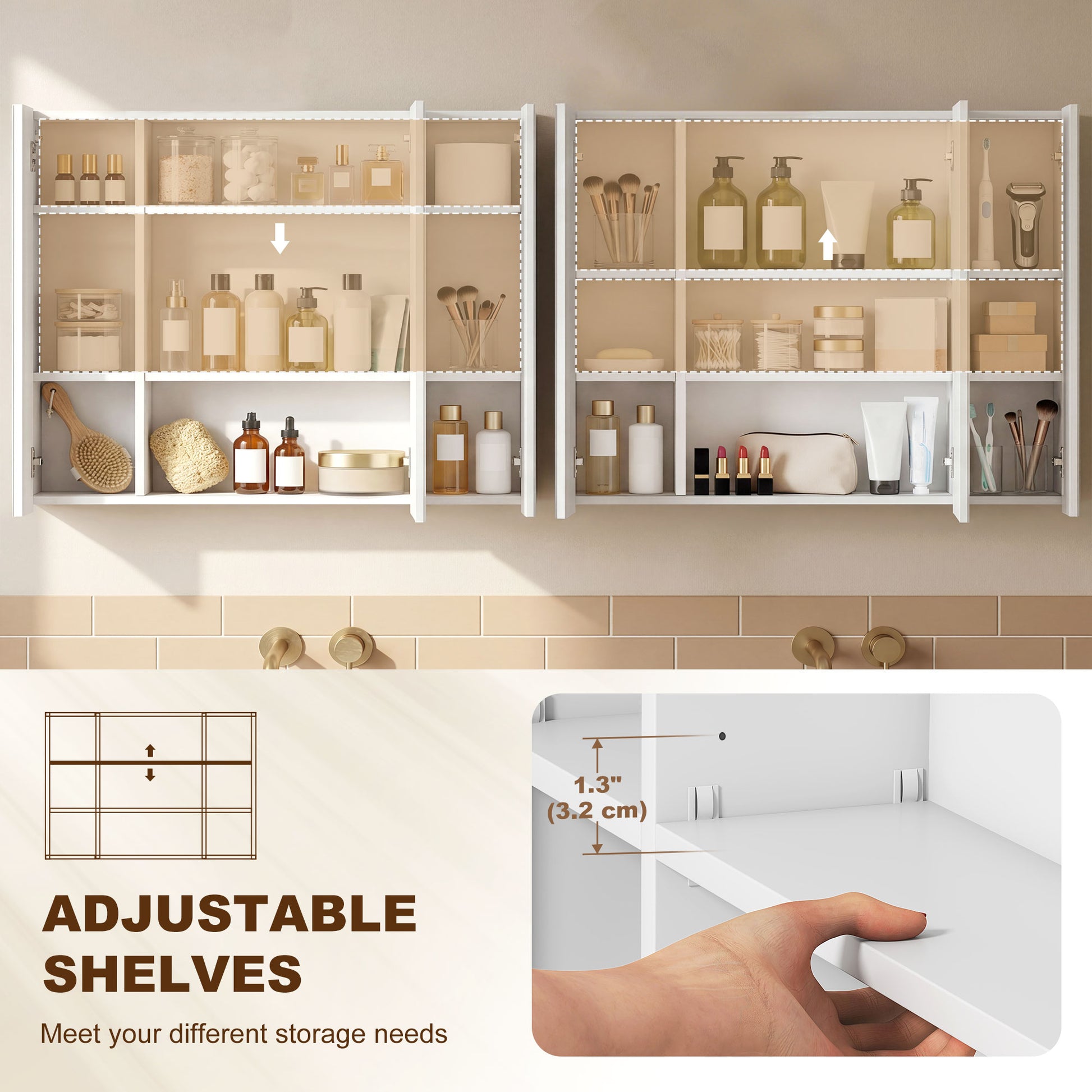 LED Medicine Cabinet with Mirror - High Gloss White 35"-DECOROLALA