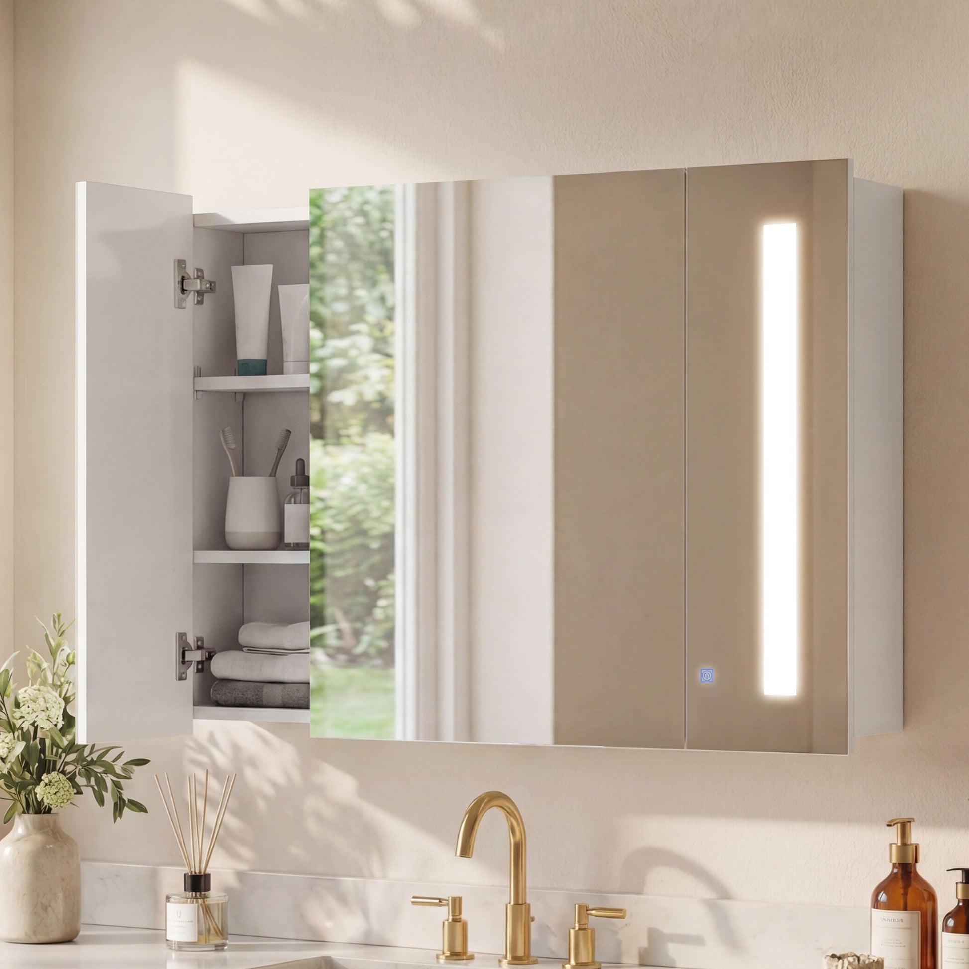 LED Medicine Cabinet with Mirror - High Gloss White 35"-DECOROLALA
