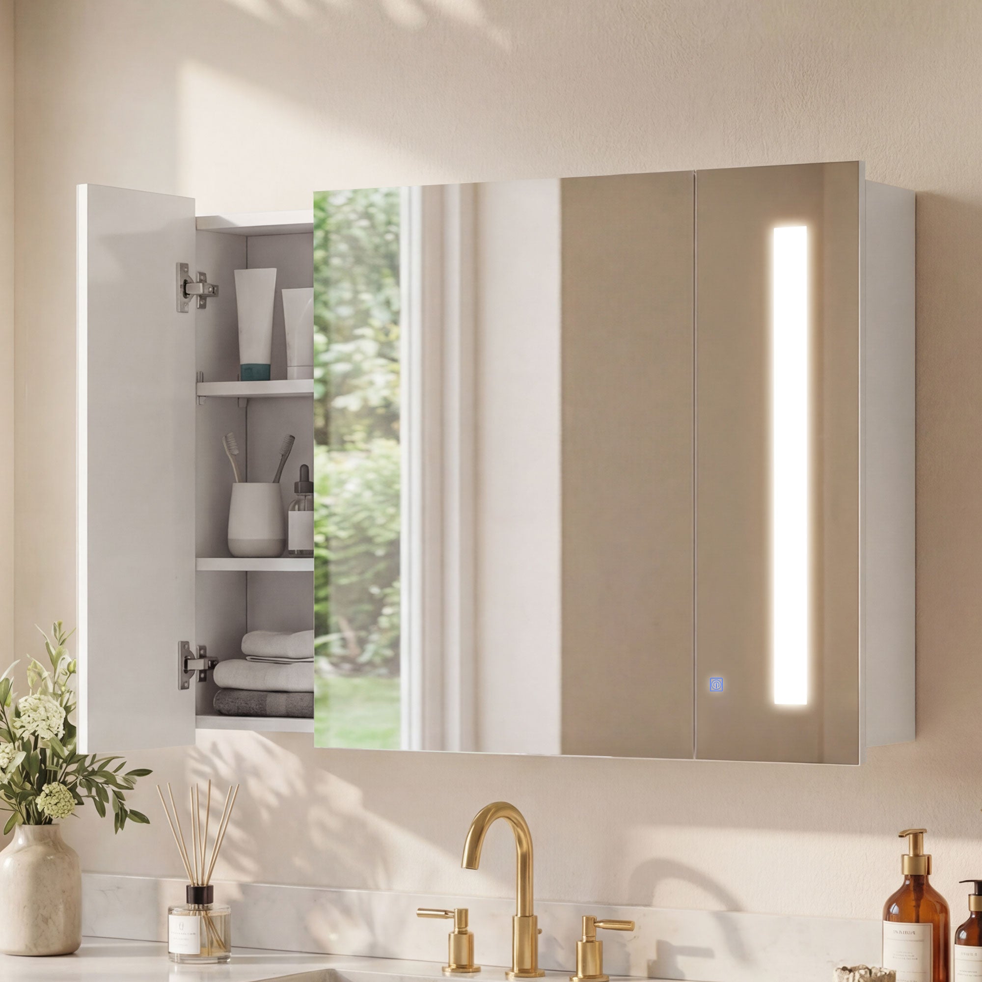 LED Medicine Cabinet with Mirror - High Gloss White 35"-DECOROLALA