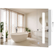 LED Medicine Cabinet with Mirror - High Gloss White 35"-DECOROLALA