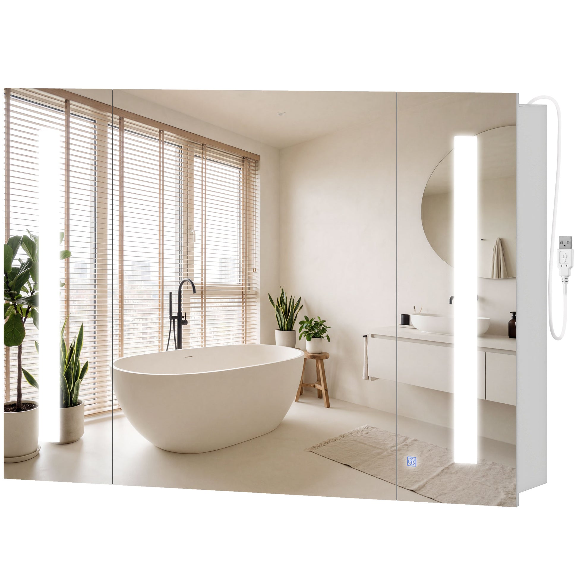 LED Medicine Cabinet with Mirror - High Gloss White 35"-DECOROLALA