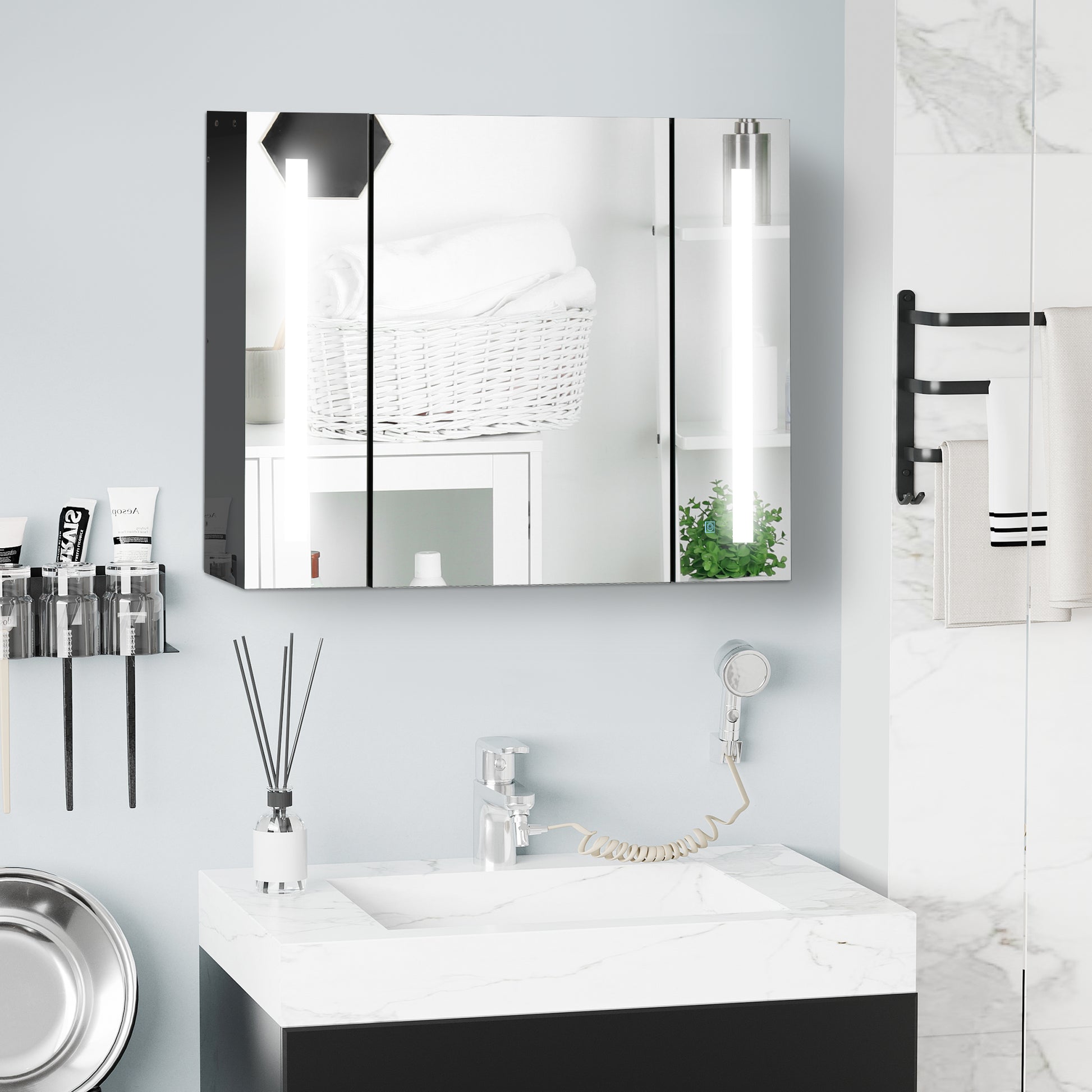 LED Mirror Medicine Cabinet - High Gloss Black 35.5"-DECOROLALA