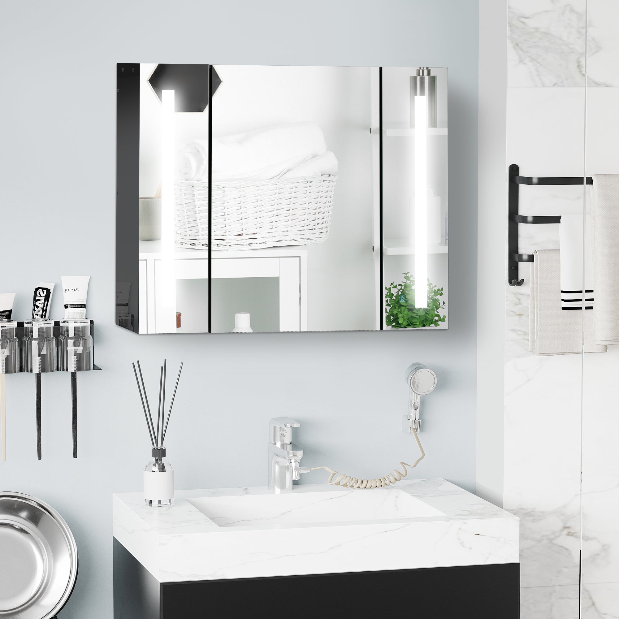 LED Mirror Medicine Cabinet - High Gloss Black 35.5"-DECOROLALA