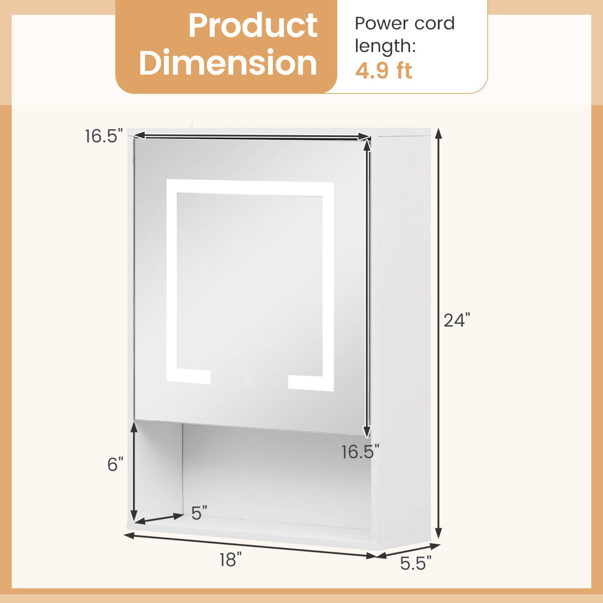 LED Mirrored Medicine Cabinet - 3-Color Lighted White 18"x24"-Wall Cabinets-DECOROLALA
