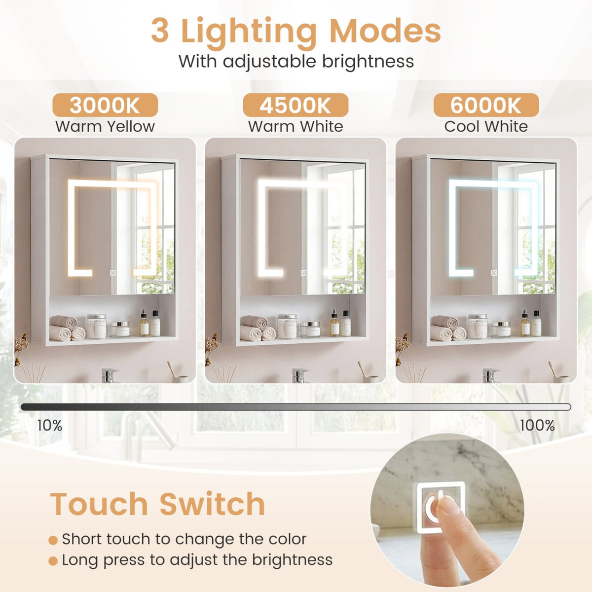 LED Mirrored Medicine Cabinet - 3-Color Lighted White 18"x24"-Wall Cabinets-DECOROLALA