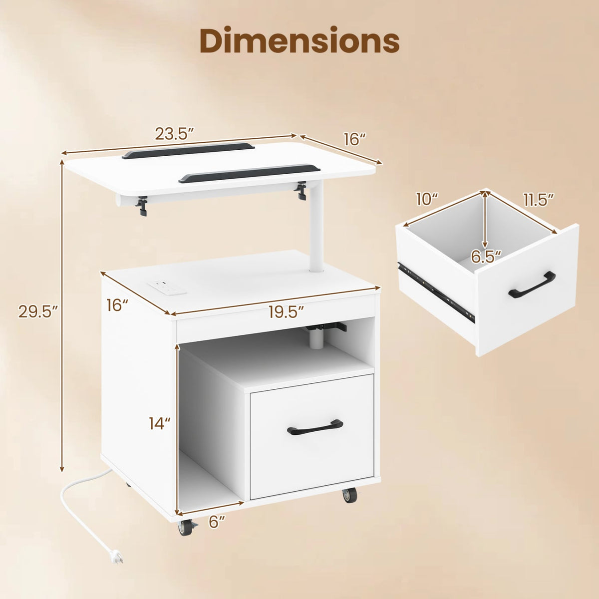 LED Nightstand with Power Outlets Modern Bedside Table with Flip over-White-Nightstands-DECOROLALA