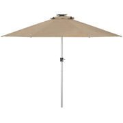 LED Patio Umbrella, Solar & USB, 4 Lighting Modes, Khaki-DECOROLALA