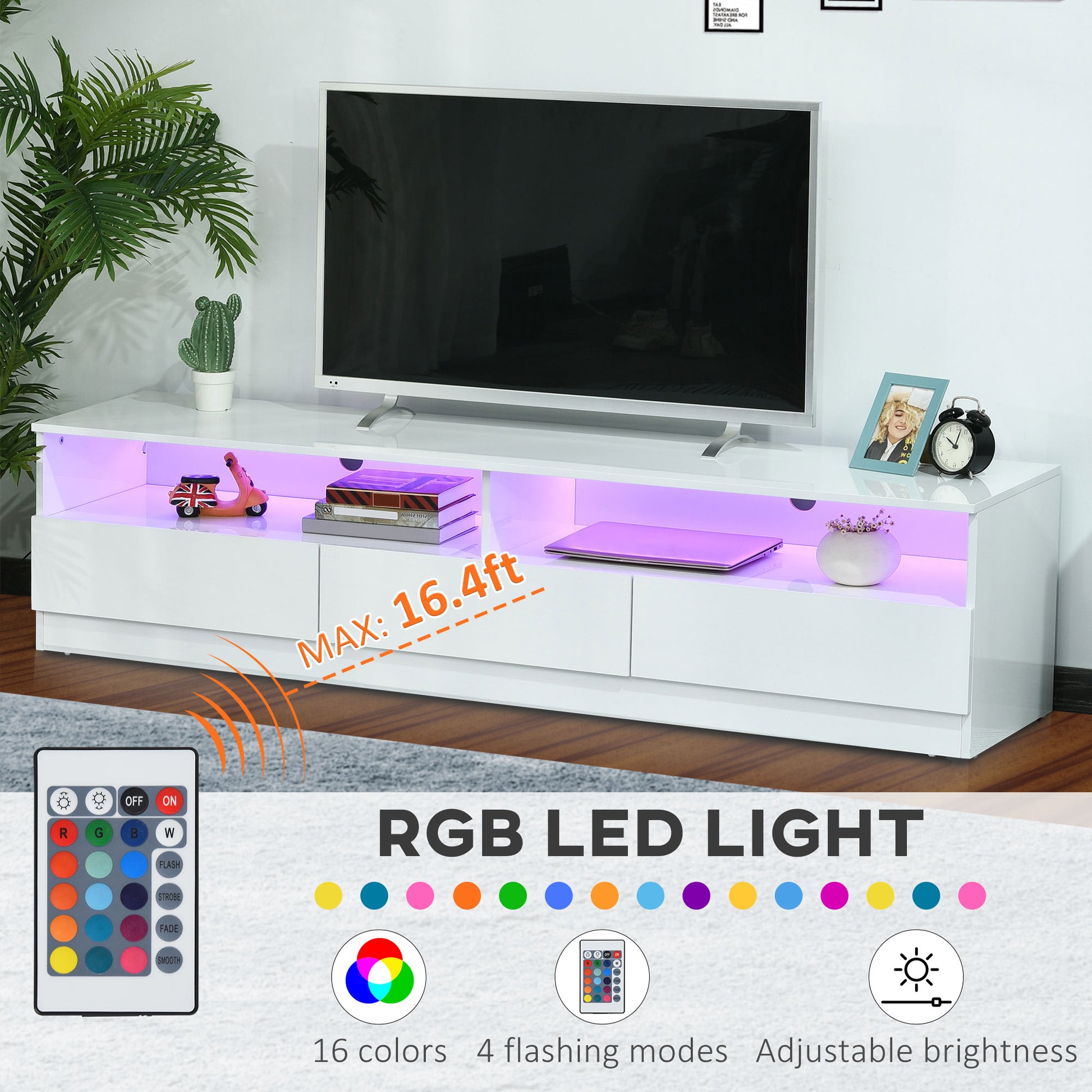 LED TV Stand 75" White Modern Cabinet Storage-DECOROLALA