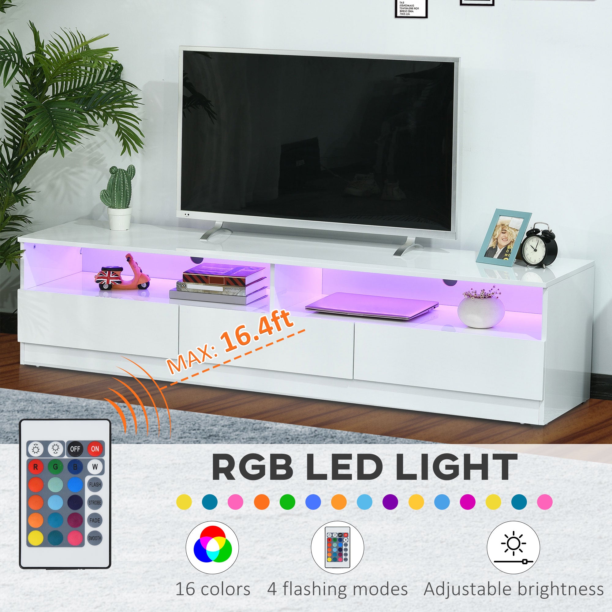LED TV Stand 75" White Modern Cabinet Storage-DECOROLALA