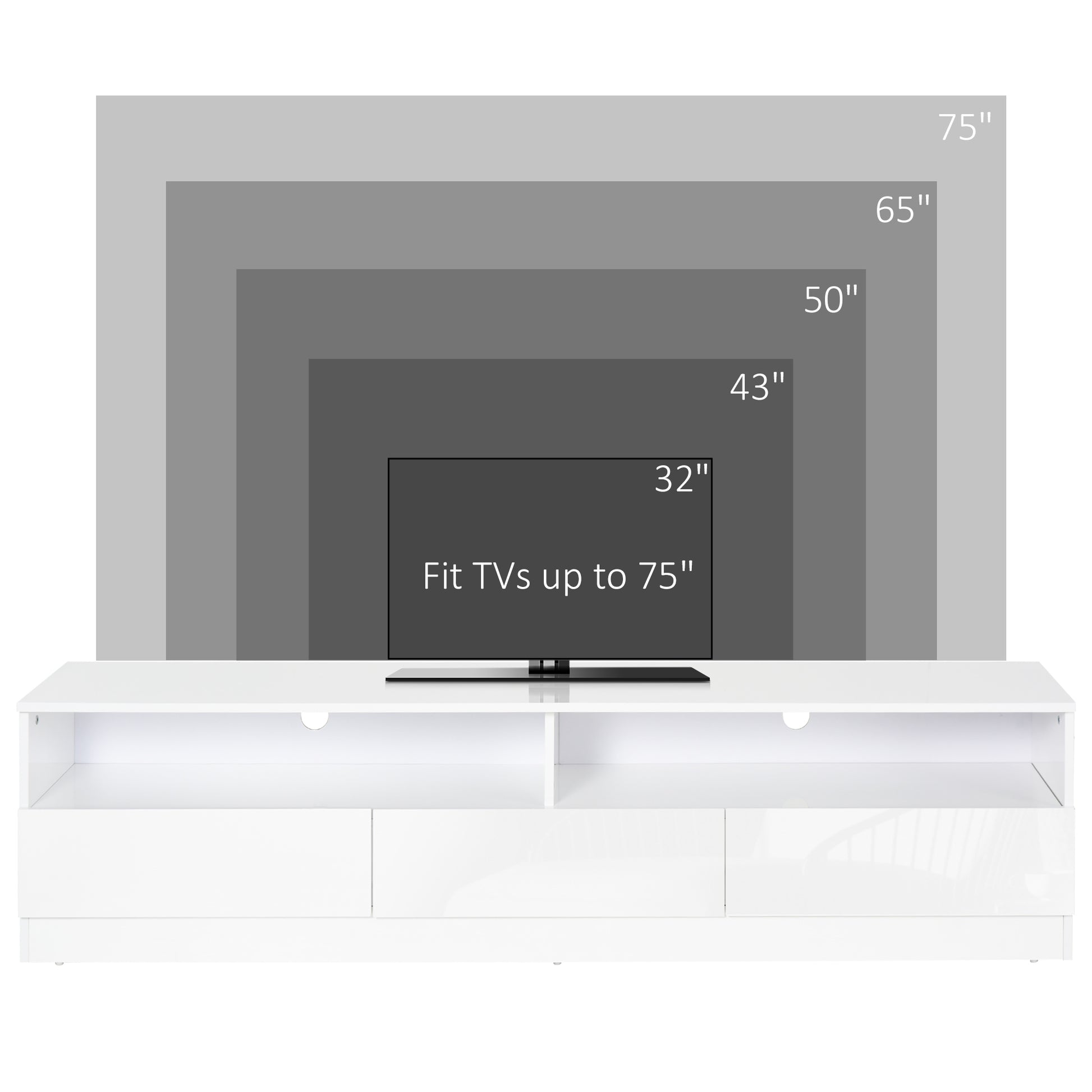 LED TV Stand 75" White Modern Cabinet Storage-DECOROLALA