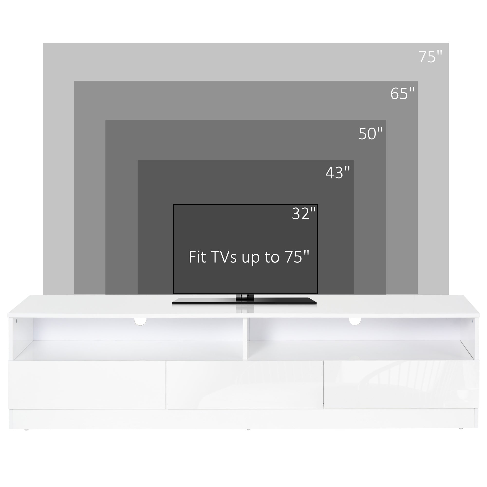 LED TV Stand 75" White Modern Cabinet Storage-DECOROLALA