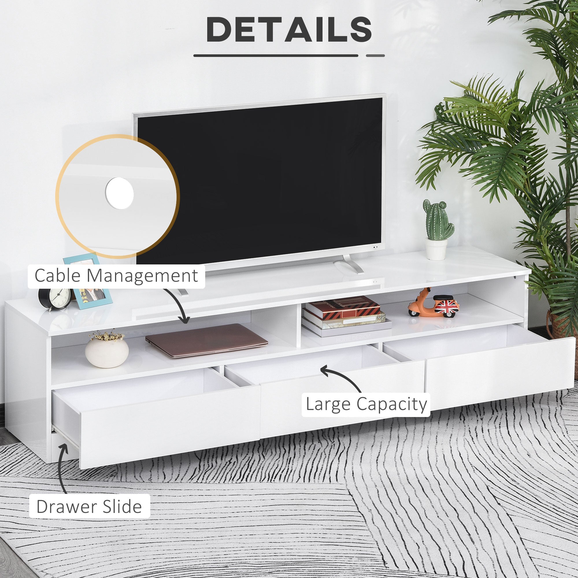 LED TV Stand 75" White Modern Cabinet Storage-DECOROLALA