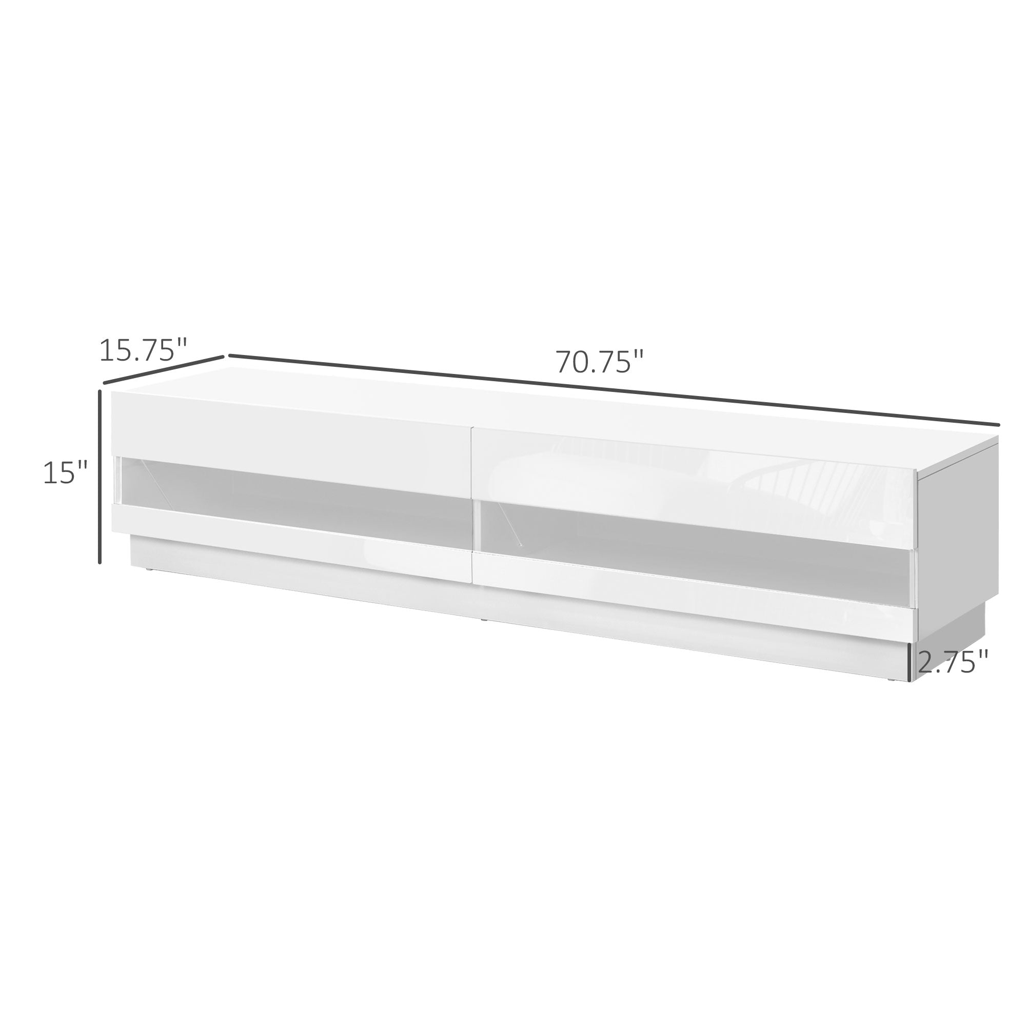LED TV Stand - Storage for Living Room, 75" TV, High Gloss White, LED Lights, 4 Modes-DECOROLALA