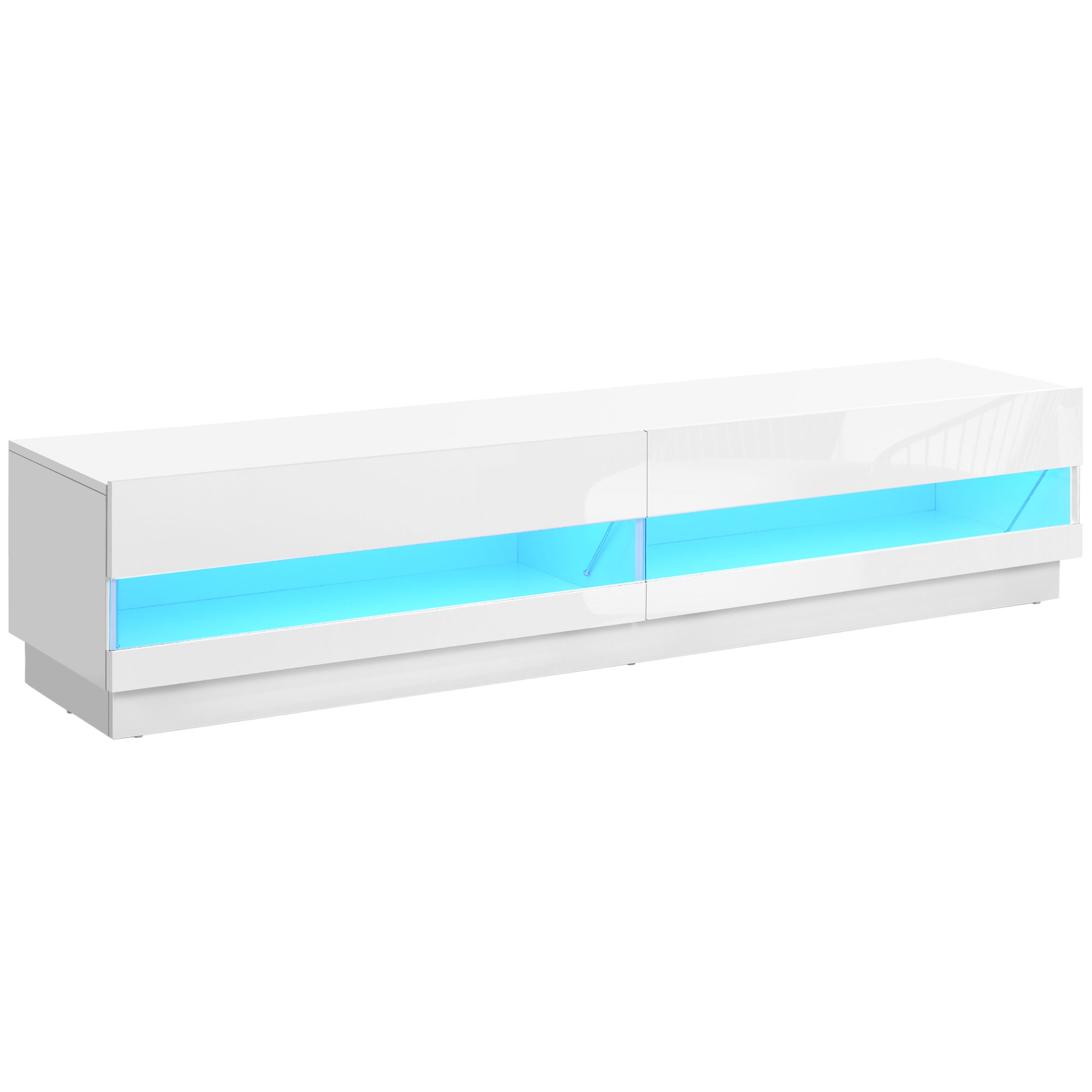 LED TV Stand - Storage for Living Room, 75" TV, High Gloss White, LED Lights, 4 Modes-DECOROLALA