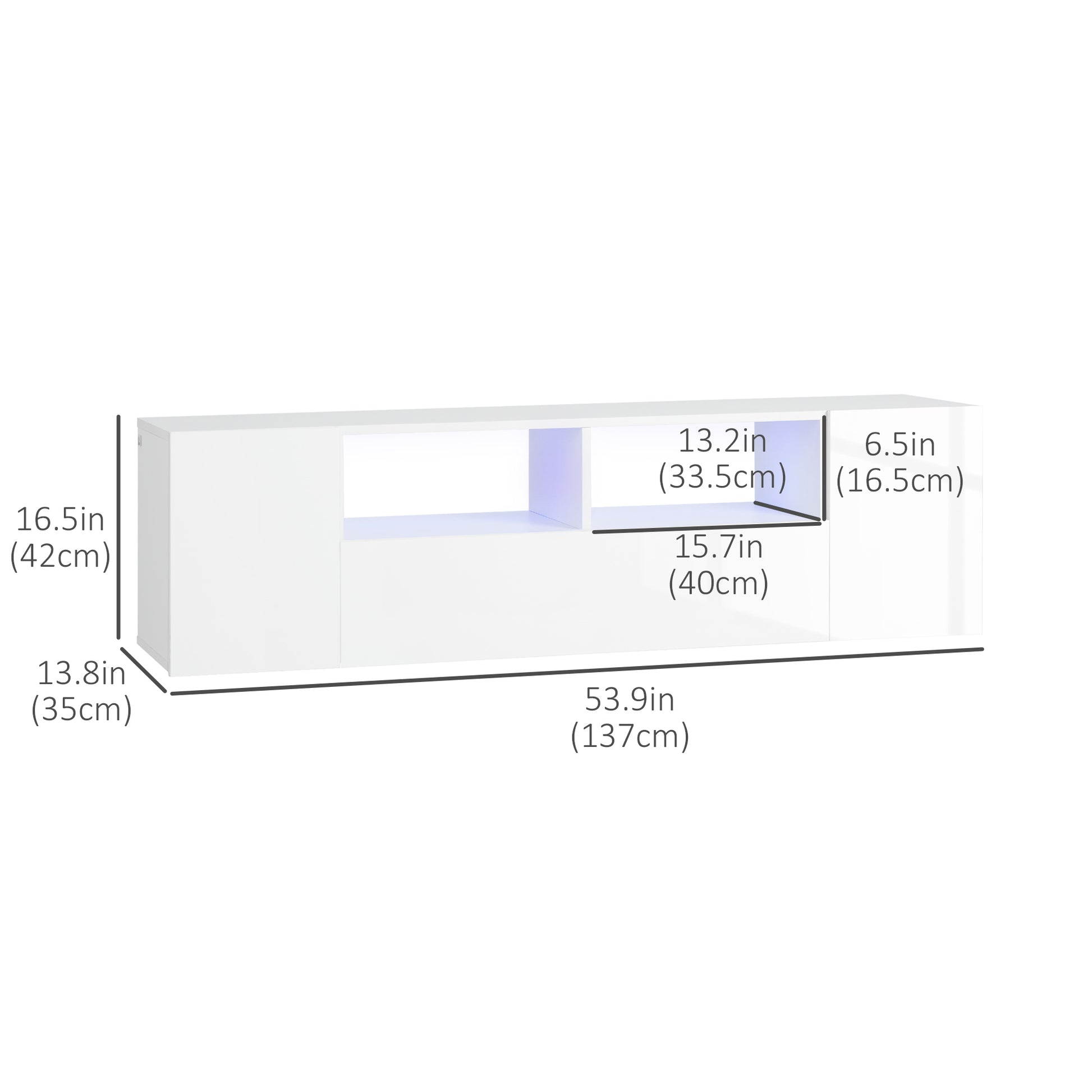 LED TV Stand for TVs up to 60" - High Gloss White 54"-DECOROLALA