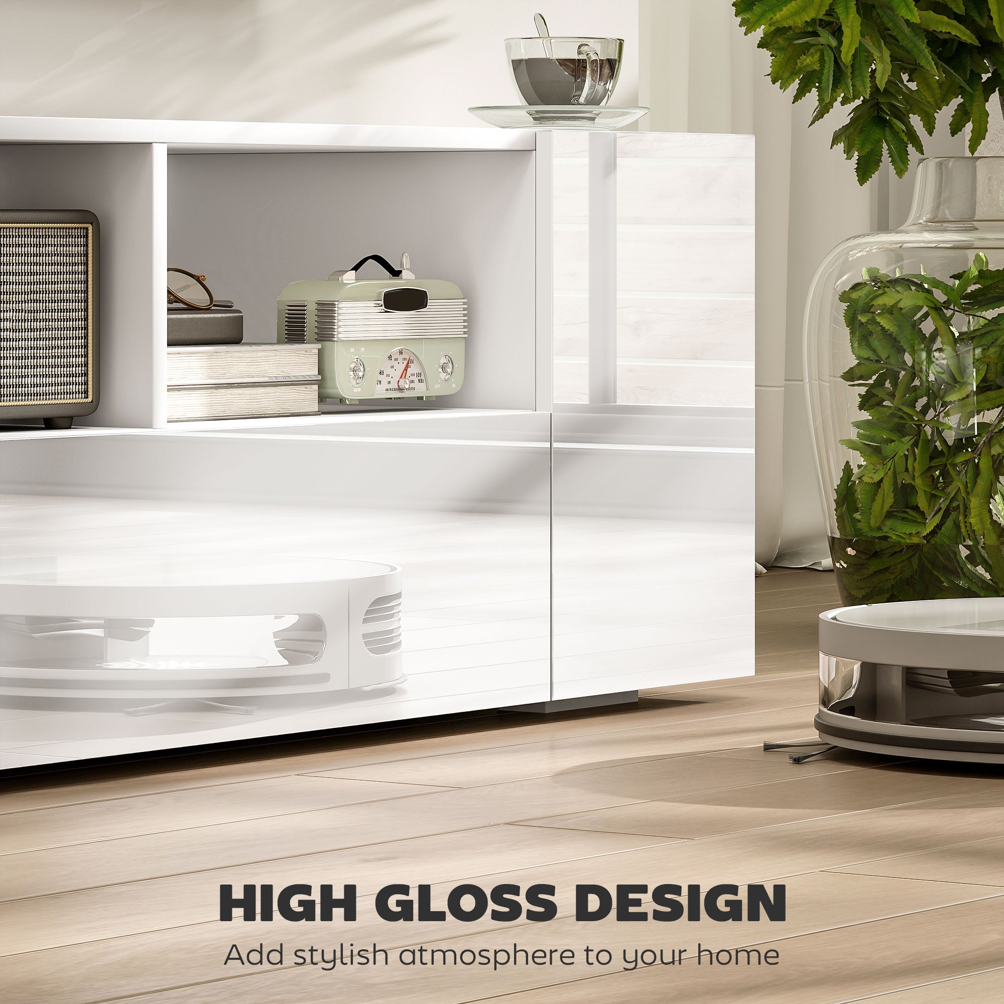 LED TV Stand for TVs up to 60" - High Gloss White 54"-DECOROLALA