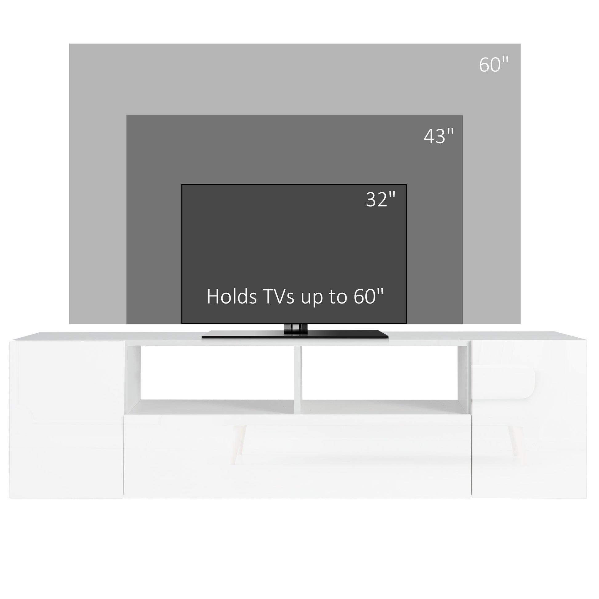 LED TV Stand for TVs up to 60" - High Gloss White 54"-DECOROLALA