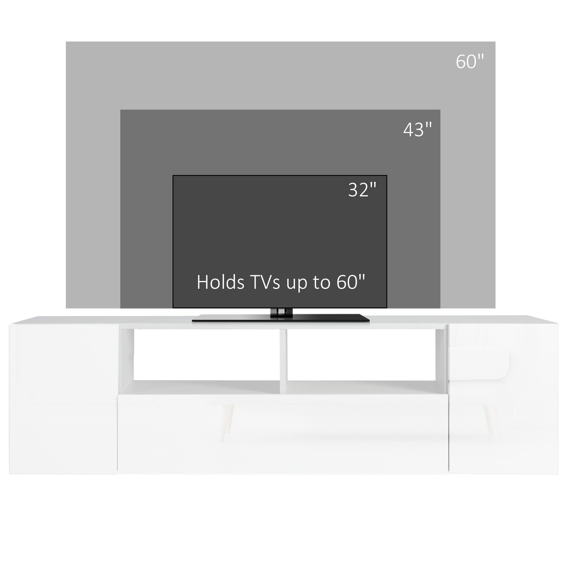 LED TV Stand for TVs up to 60" - High Gloss White 54"-DECOROLALA