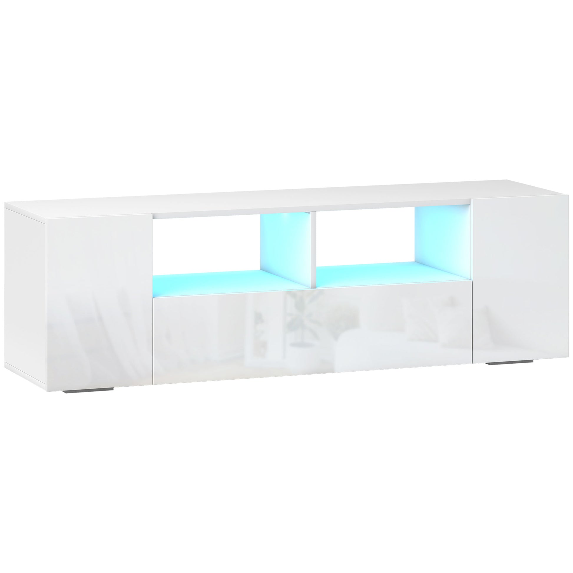 LED TV Stand for TVs up to 60" - High Gloss White 54"-DECOROLALA