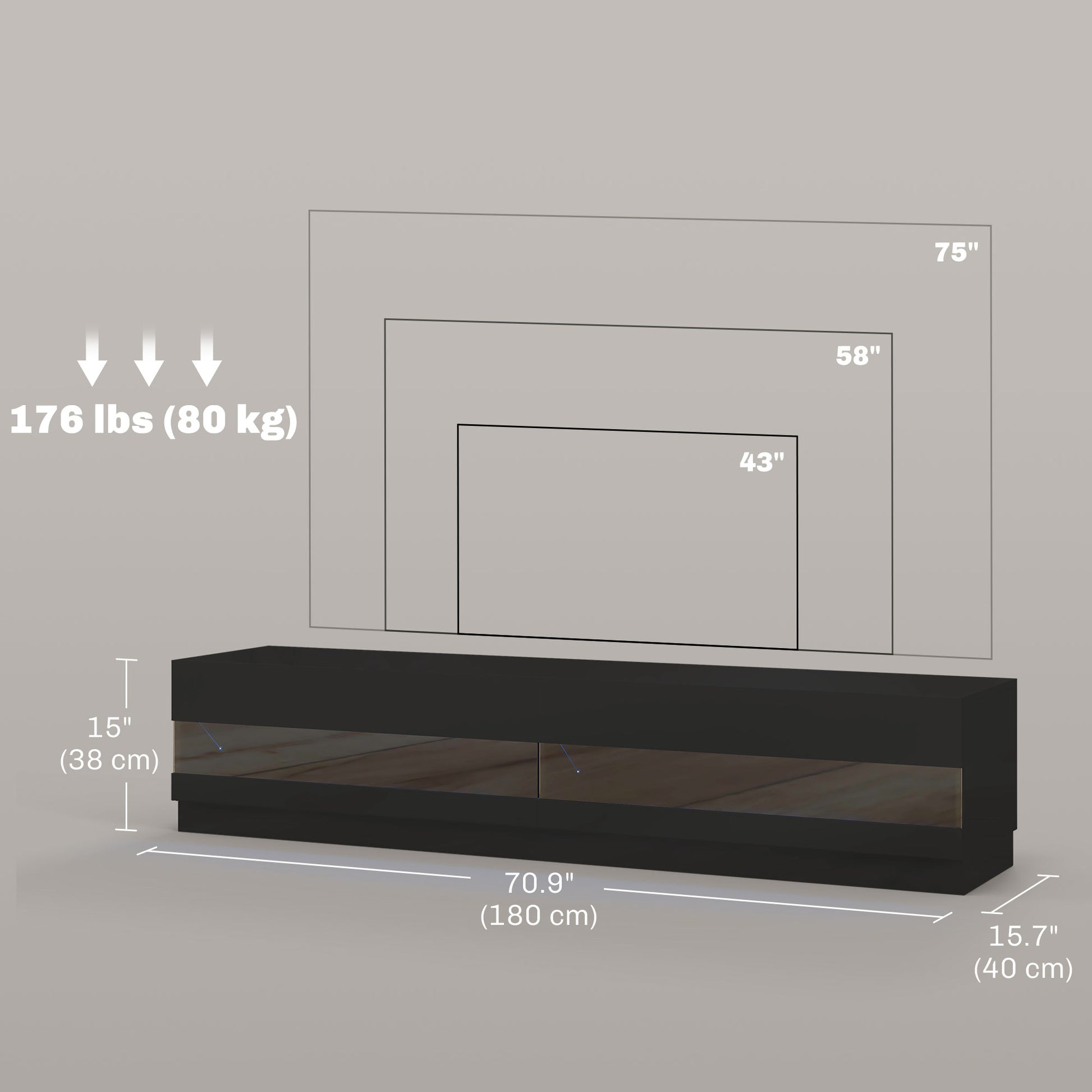 LED TV Stand for TVs up to 75" - High Gloss Black-DECOROLALA